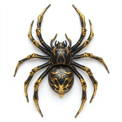 Wall Mural - Dramatic close up macro shot of an intricately patterned and ornately decorated spider revealing the creature s fierce fangs segmented exoskeleton and powerful legs
