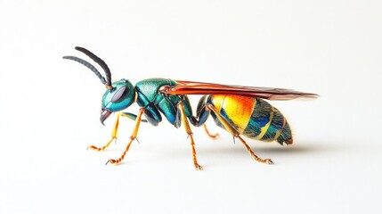 Wall Mural - closeup macro photography of a vibrant and unique wasp highlighting the insect s intricate anatomy s