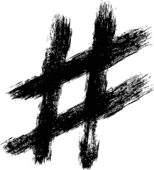 Aufkleber - Black brushstroke hashtag symbol, artistic ink illustration. Vector illustration.
