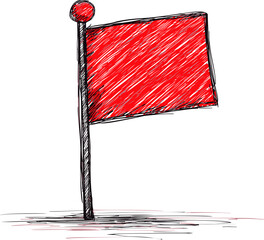 Poster - Sketch of a red flag with black pole, simple illustration of warning symbol. Vector illustration.