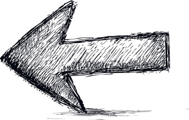 Poster - Sketchy hand-drawn black arrow pointing left. Vector illustration.
