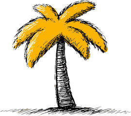 Fototapete - Sketch of a palm tree with bright orange leaves. Vector illustration.