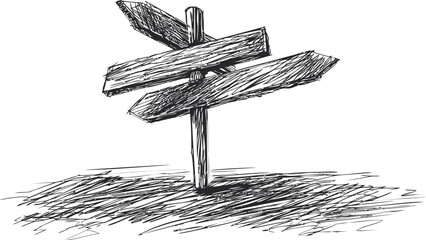 Poster - Sketch of a wooden signpost with empty directional arrows. Vector illustration.