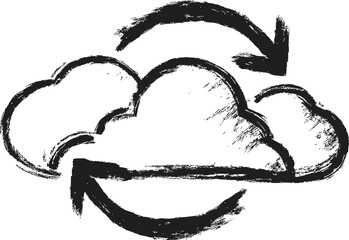 Leinwandbilder - Black and white sketch of clouds with arrows representing data exchange. Vector illustration.