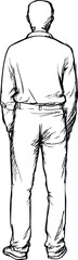 Aufkleber - Illustration of a man standing from behind in simple black and white sketch. Vector illustration.