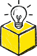 Poster - Light bulb sketch emerging from a yellow cube with creative concept. Vector illustration.