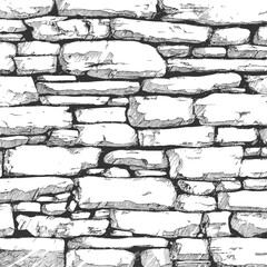 Aufkleber - Hand-drawn black and white stone wall illustration, architectural sketch art. Vector illustration.