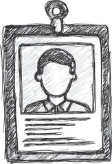 Poster - Hand-drawn identification badge sketch with a faceless portrait. Vector illustration.