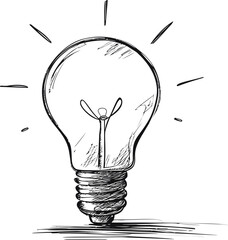 Poster - Sketch of a light bulb with rays and shadows, symbolizing a bright idea. Vector illustration.