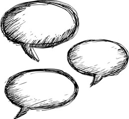Poster - Hand-drawn sketch of three empty speech bubbles in black and white illustration. Vector illustration.