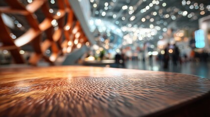 Wall Mural - modern abstract background with blurred lights and wood texture