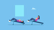 © Saklarboy - Vector illustration of a woman doing sit-ups on the bench at the fitness center or gym. Woman exercise with isolated background.