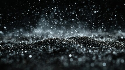 Wall Mural - Dark Glittering Particles Falling on Hilly Surface