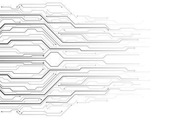 Abstract grey circuit board technology connected lines electronics elements computer motherboard chip processor semiconductor digital on white background vector