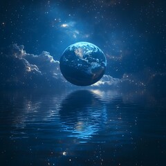 Wall Mural - serene reflection of earth in a cosmic lake