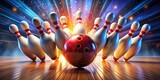 Bowling Ball Striking Pins: High-Resolution Stock Photo of Intense Bowling Action
