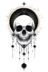 Wall Mural - A gothic vector illustration of an isolated gothic skull art celestial mystical.