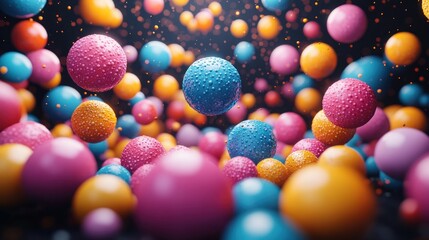 Wall Mural - Colorful textured spheres swirling in dark space
