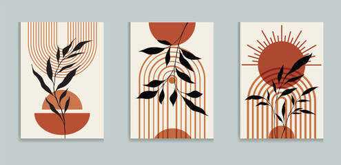 Wall Mural - abstract botanical wall art prints sun moon poster. contemporary minimalist backgrounds modern boho 