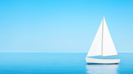  A serene scene featuring a lone white sailboat gliding across calm blue waters under a clear sky, perfect for evoking feelings of peace, adventure, and relaxation.