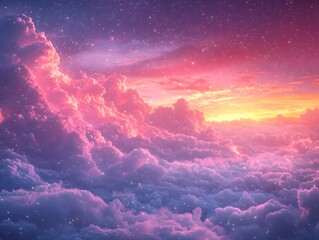 Wall Mural - dreamy cosmic sky with clouds and stars