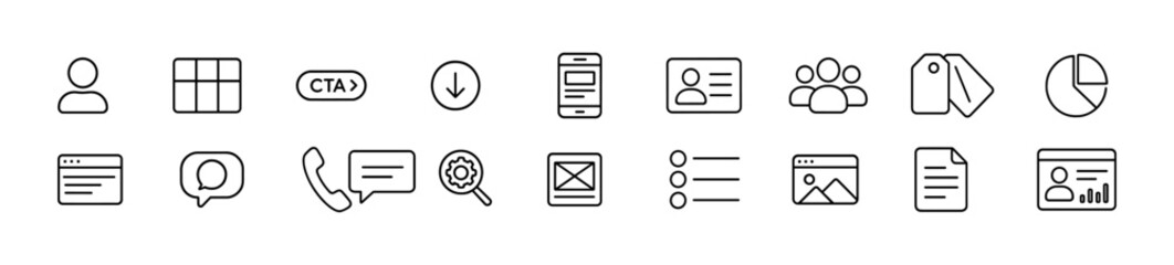 Business interface line icons set for digital devices. Vector outline icons