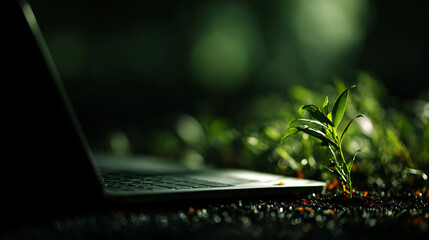 a laptop and esg line sustainability investment concept, emphasizing immature strategies in business