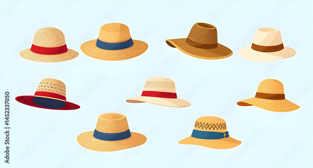 set of hats isolated ,set of hats , collection of hats ,cowboy hats, diffrent types of hates model vector illustration