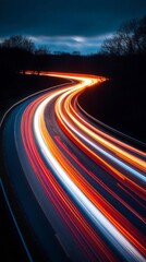 Wall Mural - A vibrant display of light trails on a winding road. The dynamic contrast between colors creates a captivating visual experience. An exploration of movement in photography. Generative AI
