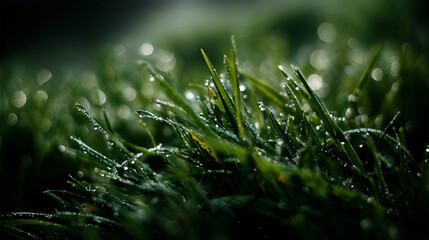 Wall Mural - A close up of freshly cut pasture extend in dew drops, creating a natural green background.