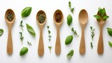 A photo made of herbs and spices on a white background.