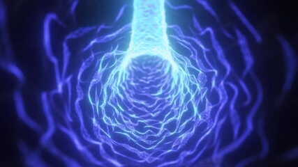 Wall Mural - Blue electric tunnel with glowing light strands, resembling a sci-fi energy conduit