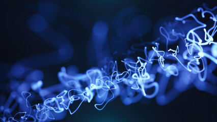 Wall Mural - bright blue glowing light trails swirling and flowing dynamically in a dark, futuristic design backd