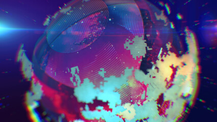 Wall Mural - a vibrant digital depiction of earth in purple and pink pixelated patterns, blending technology with