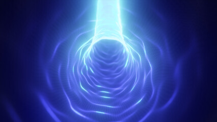 Wall Mural - Bright glowing blue electric tunnel with dynamic wireframe lines and neon energy pulses, simulating a high-speed data flow