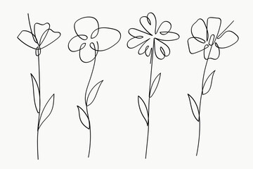 Poster - One Line Floral Art Collection of Simple Flowers.
