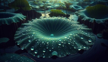 Wall Mural - lotus leaf reprieve large waxy lotus leaves in a still pond wher