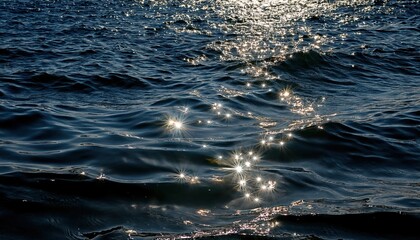 Aufkleber - sunlight reflections on dark ocean waves with sparkling highlights for nature backgrounds, website headers, branding visuals, and print graphics

