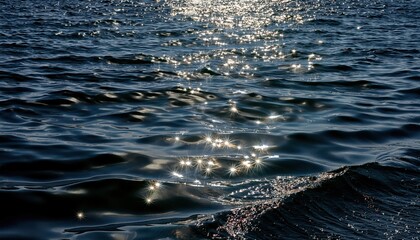 Aufkleber - sunlight reflections on dark ocean waves with sparkling highlights for nature backgrounds, website headers, branding visuals, and print graphics

