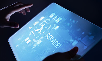 Fototapete - Service support customer help call center Business technology button on virtual screen.