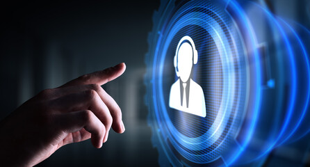 Fototapete - Support button on virtual screen. Customer service and communication concept.