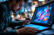 © Natalia - Man with colorful laptop screen.