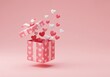 © Aklima - Pink gift box with heart pattern and floating hearts on a pink background