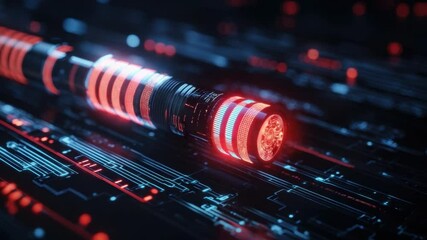 Wall Mural - futuristic technology concept with neon lights and abstract circuit patterns in a dark environment