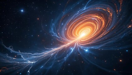 Wall Mural - Hyperspace Spacetime Rift Portal
An abstract background depicting a glowing rip in spacetime that reveals a star-packed hyperspace beyond, with deep blue and orange contrast, perfect for sci-fi