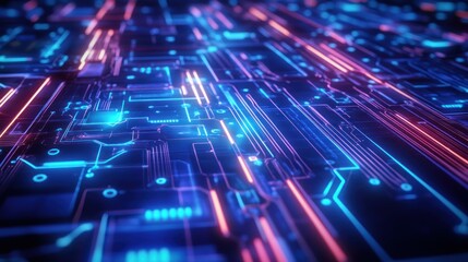 Wall Mural - cyberpunk inspired neon circuit background with empty space for mockup, wallpaper ai generated image