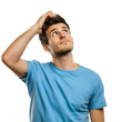 © Hill Tract Zone - Thoughtful Man in Blue Shirt Looking Up on Transparent Background