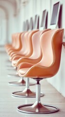 Poster - Minimalist Workspace Elegance Mid-Century Modern Ergonomic Chairs in Soft Terracotta - Future of Flexible Professional Design and Collaborative Environments