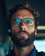 Aufkleber - Cinematic Urban Professional Immersive Workplace Portrait of Focused Millennial Expertise - Next-Gen Communication and Digital Mindfulness in High-Performance Environments