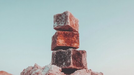 Fototapete - Minimalist Strategic Progression Textural Clay Block Stacking Visualizing Entrepreneurial Growth and Innovative Business Scaling Techniques for Digital Transformers